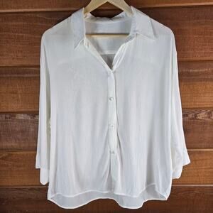 Babaton Aritizia Womens White Button-Up Blouse M Boxy Gauzy Beachy Minimalist